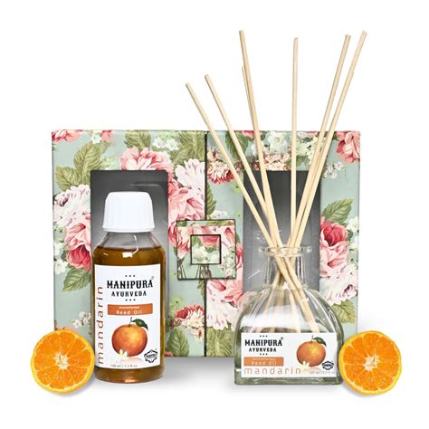 MANIPURA AYURVEDA Pure Organic Reed Diffuser Set with Glass Pot & 8 pcs ...