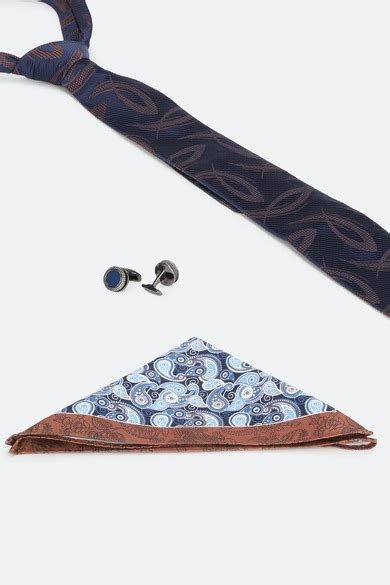 Buy Men Navy Print Tie Pocket Square And Cufflink Online - 720138 ...