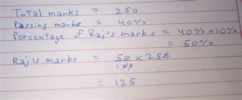 To pass an exam of 250 marks a candidate should obtain 40% marks. Raj ...
