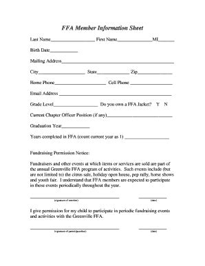 Fillable Online FFA Member Information Sheet Fax Email Print - pdfFiller