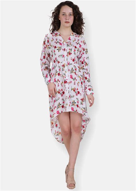 Get Floral Printed White Full Sleeves High-Low Shirt Dress at ₹ 999 ...