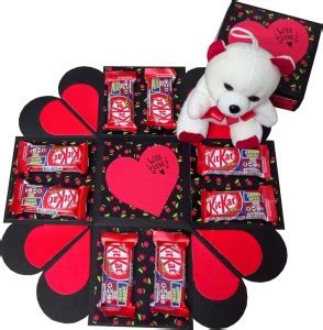 Easycraftz Red Explosion Chocolate Box with teddy(8 Kit Kat chocolates ...