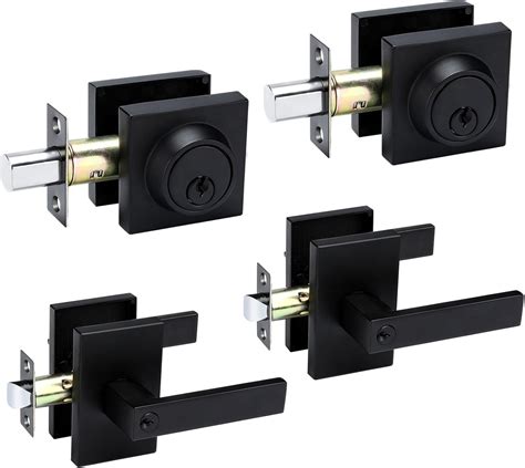 Black Exterior Door Lock Set, Front Door Lock Set with Deadbolt, Square ...