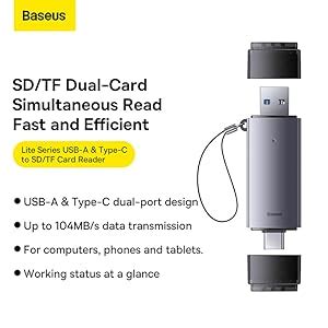 Baseus Lite Series USB-A + Type-C to TF Memory Card Reader Portable 2TB ...