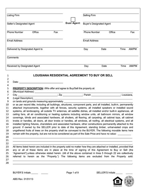 2013 Form LA Residential Agreement to Buy or Sell Fill Online ...