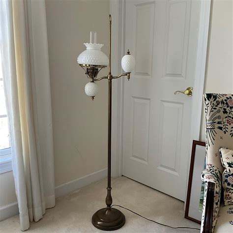 UBL1256 Vintage Brass Student Milk Glass Floor Lamp | EstateSales.org