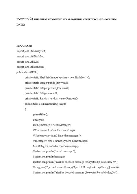 NS edited 2a - EXPT NO:2a IMPLEMENT ASYMMETRIC KEY ALGORITHMS AND KEY ...