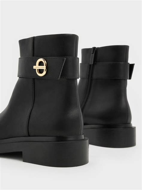 Metallic-Accent Ankle Boots - Black - CHARLES & KEITH IN