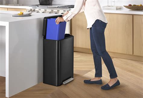 Kohler 20956-BST Step Trash Can, 11 Gallon, Dual Compartment, Black ...