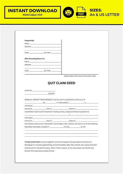Quit Claim Deed, Quit Claim Deed Template - Worksheets Library