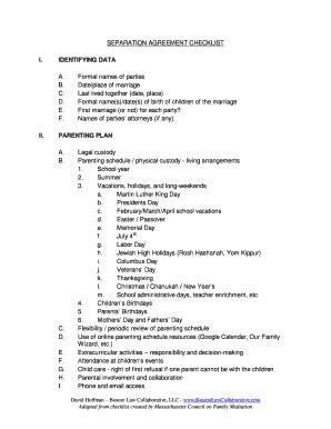 Fillable Online SEPARATION AGREEMENT CHECKLIST Fax Email Print - pdfFiller