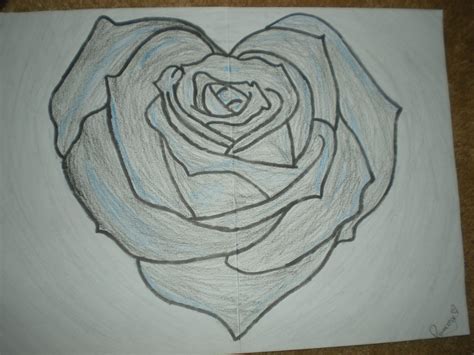 Pencil Drawing Of A Rose And A Heart
