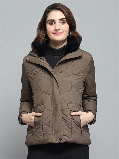 Buy Women Brown Self Design Collar Full Sleeve Jacket Online in India ...