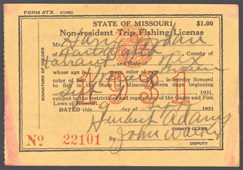 1906 – 1938 Missouri Hunting & Fishing Licenses - Waterfowl Stamps and More