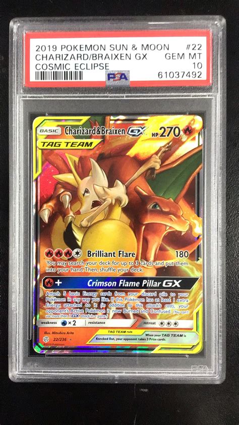 2019 Pokemon Sun & Moon Cosmic Eclipse 22 Charizard & Braixen Gx PSA 10 ...