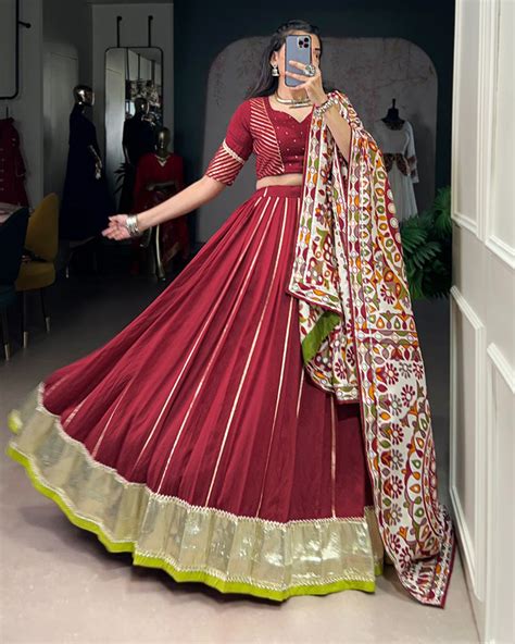 Traditional Maroon Color Chanderi Navratri Lehenga Choli – TANHAI