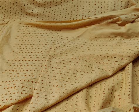 Hakoba Embroidered Cotton Fabric in Mango Yellow | Antriksh store