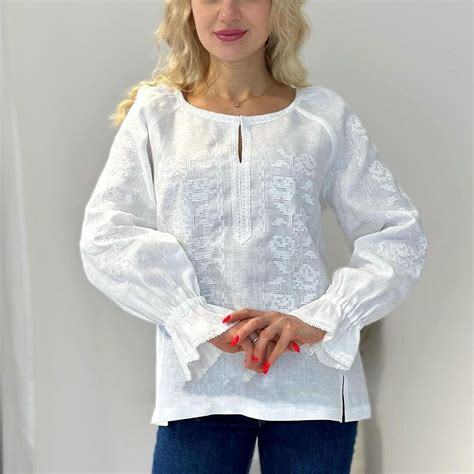Ruffled Peasant Blouse Ebroidery, White Linen Blouse Vyshyvanka ...