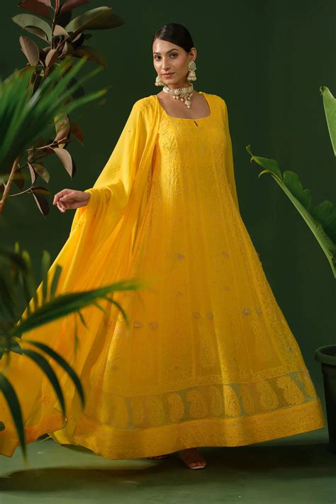 Georgette Chikankari Anarkali with Dupatta - The House of Indu