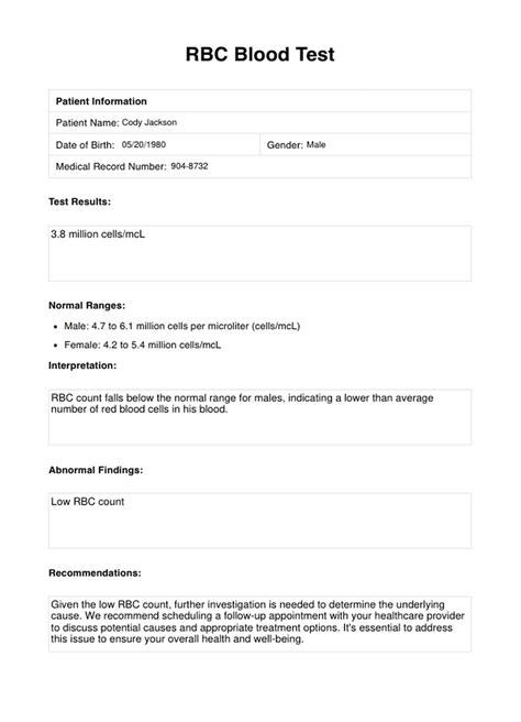 Red Blood Cell (RBC) Blood Test & Example | Free PDF Download