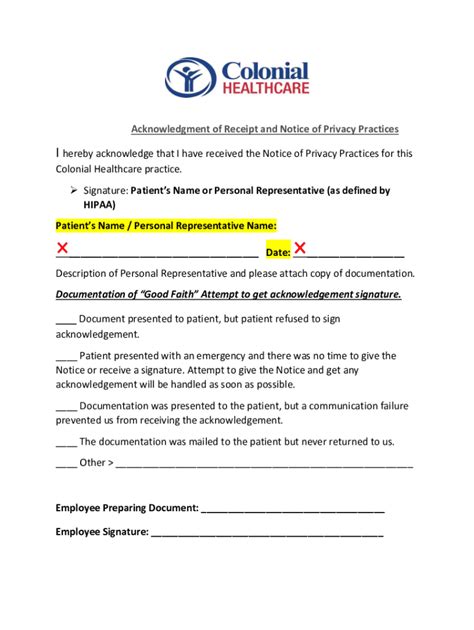 Fillable Online I hereby acknowledge that I have received the Notice of ...