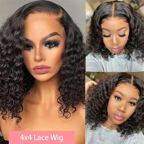 Peruca Bob Cabelo Humano Onda Profunda 4x4 Peruca de Fechamento de ...