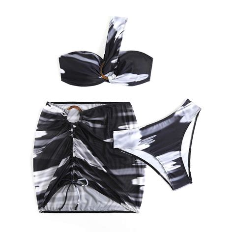 Dye Print Bandeau Swimsuit Set for Women Bandeau Swimming Costume with ...