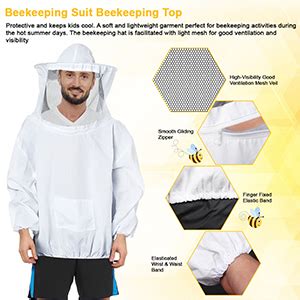 HASTHIP® Beekeeping Suit Beekeeping Top with Detachable Veil Hat ...