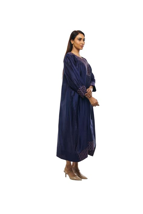 Navy blue embroidery dress co-ord with scraff – Khat Clothing