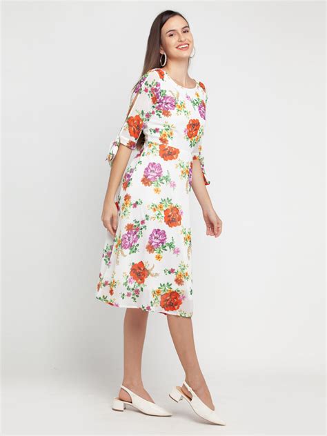 Buy Off White Printed Tie-Up Midi Dress For Women Online - Zink London
