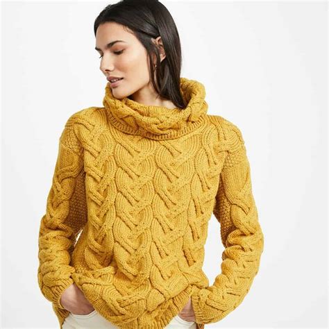 Super Soft Chunky Cable Cowl Neck Sweater – Yellow – Celtic Clothing ...