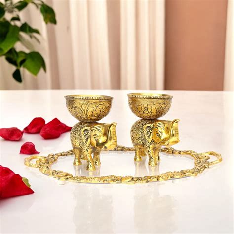 German Silver Elephant Bowls and Tray Set—Golden – Natriel
