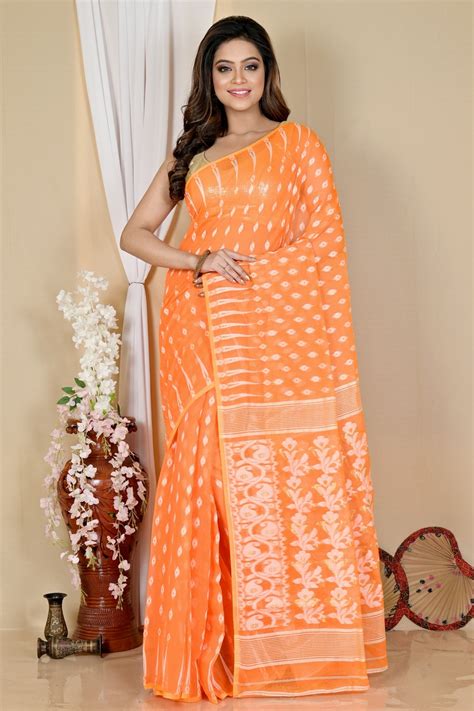 Orange Cotton Blend Rapial Jamdani Saree (1682 )