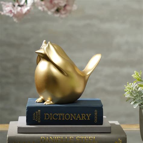Pure Home and Living Gold Polyresin Sparrow Figurine with Closed Eyes ...