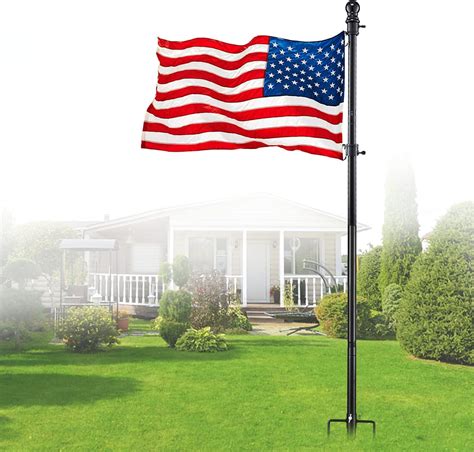 Ground Flag Poles for Outside House inground, Black Outdoor Flag Pole ...