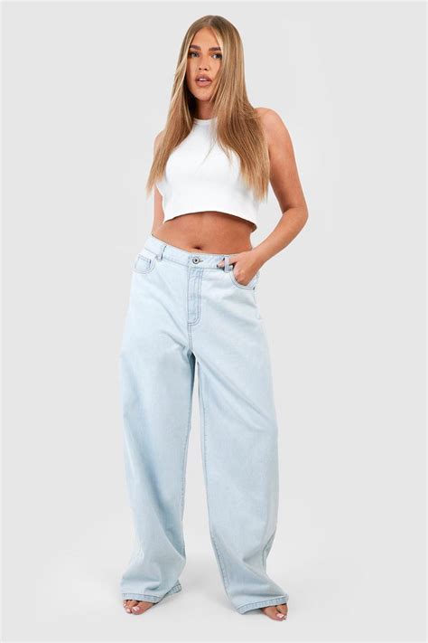 Plus Basics High Waisted Super Wide Leg Jeans | boohoo