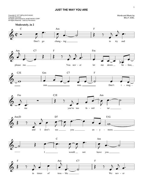 Billy Joel - Just The Way You Are sheet music