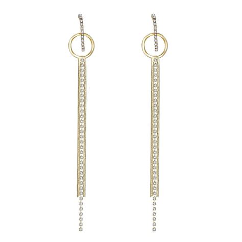 Buy Gold Tone Long Chain Dangler Earrings - Crystal Studded – The ...