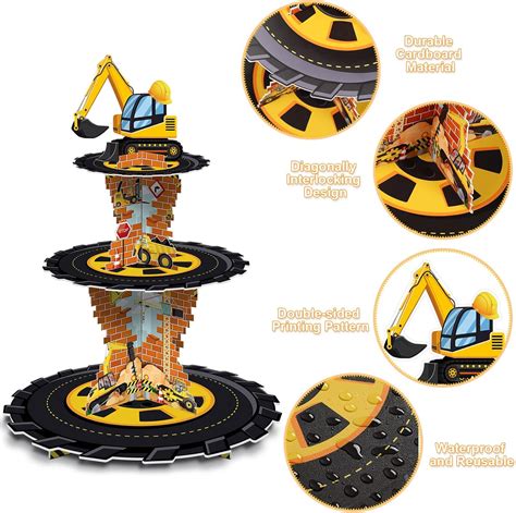 Buy Construction Birthday Decorations 3 Tier Construction Theme Cupcake ...