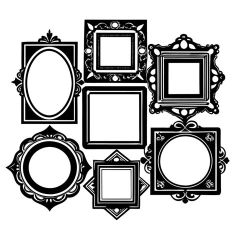 Six ornate black frames with varying shapes and sizes on a white ...
