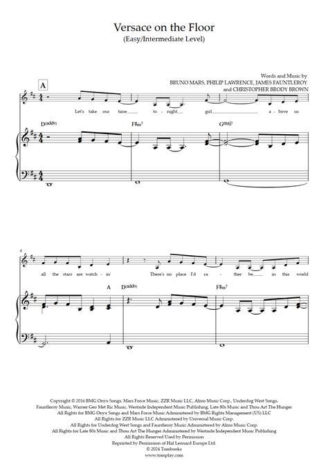 Versace on the Floor (Leichte/mittlere Stufe, solo Klavier) (Bruno Mars ...