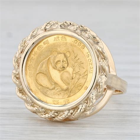 1988 Chinese Panda Coin Ring 14k 1/20th Oz 999 Fine Gold 5 Yuan ...