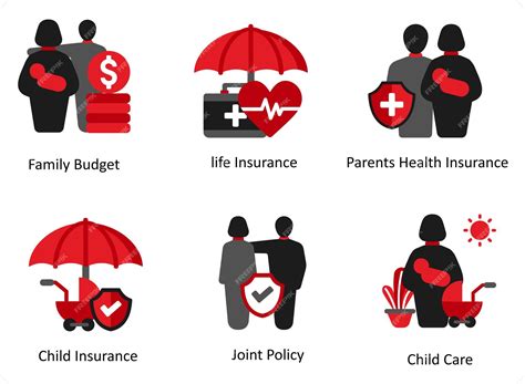 Premium Vector | Six insurance icons in red and black as family budget ...