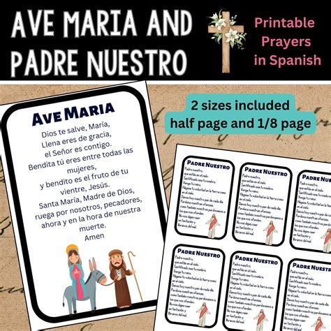 Padre Nuestro and Ave Maria Prayers in Spanish Printables 2 Sizes ...