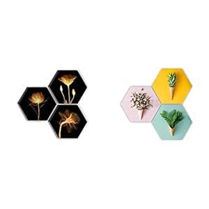 SAF Set of 3 Hexagon Preety Brown Flower UV Textured MDF Home ...