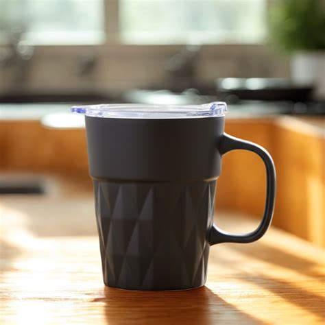 Clay Craft Jewel Diamond Black Pebble Ceramic Mug with Acrylic Lid ...