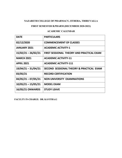 Academic Calendar