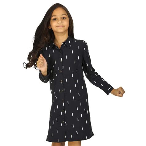 Navy Blue Feather Print Shirt Dress for daughter