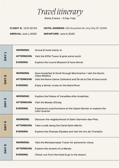 Travel Itinerary Sample Template | Template Samples