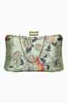 Buy Green Printed Silk Floral Clutch Bag by NR BY NIDHI RATHI Online at ...